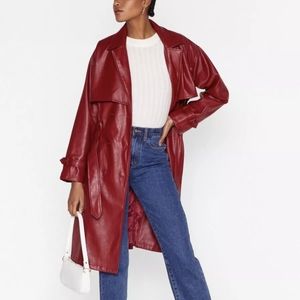 Nastgal Red Vegan Leather Trench coat